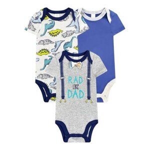 Baby Kiss 3 Pk Short Sleeve Bodysuits - Rad Like Dad 6 - 9 Months